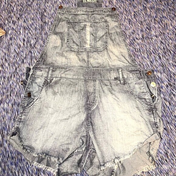 Rewash New York Los Angeles Distressed Denim Overalls Shorts! - Picture 1 of 7